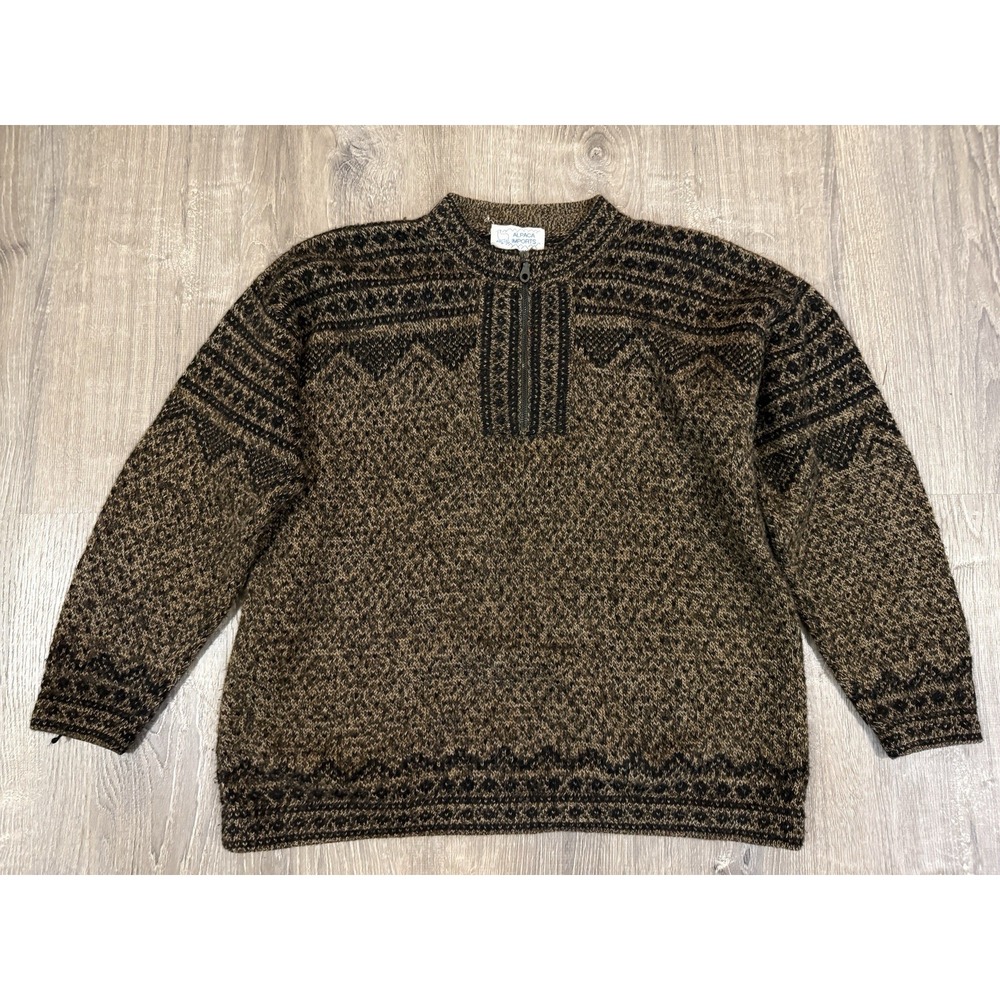 Alpaca Imports Brown Quarter Zip Alpaca Wool Blend Sweater Women's Medium - Picture 2 of 8